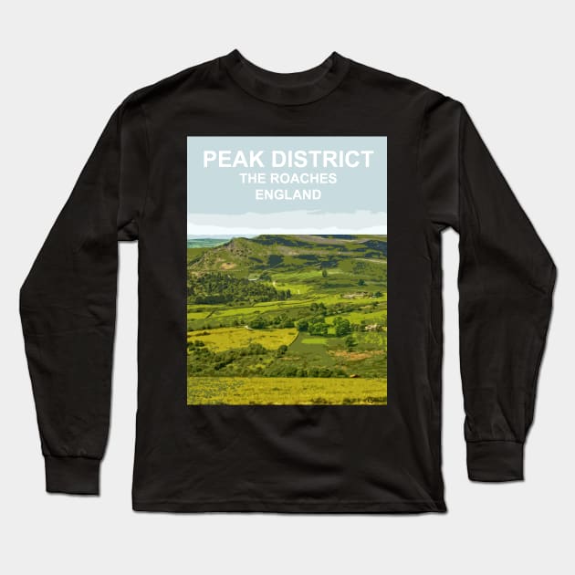 Peak District, The Roaches, Derbyshire Peak District. Travel poster Long Sleeve T-Shirt by BarbaraGlebska